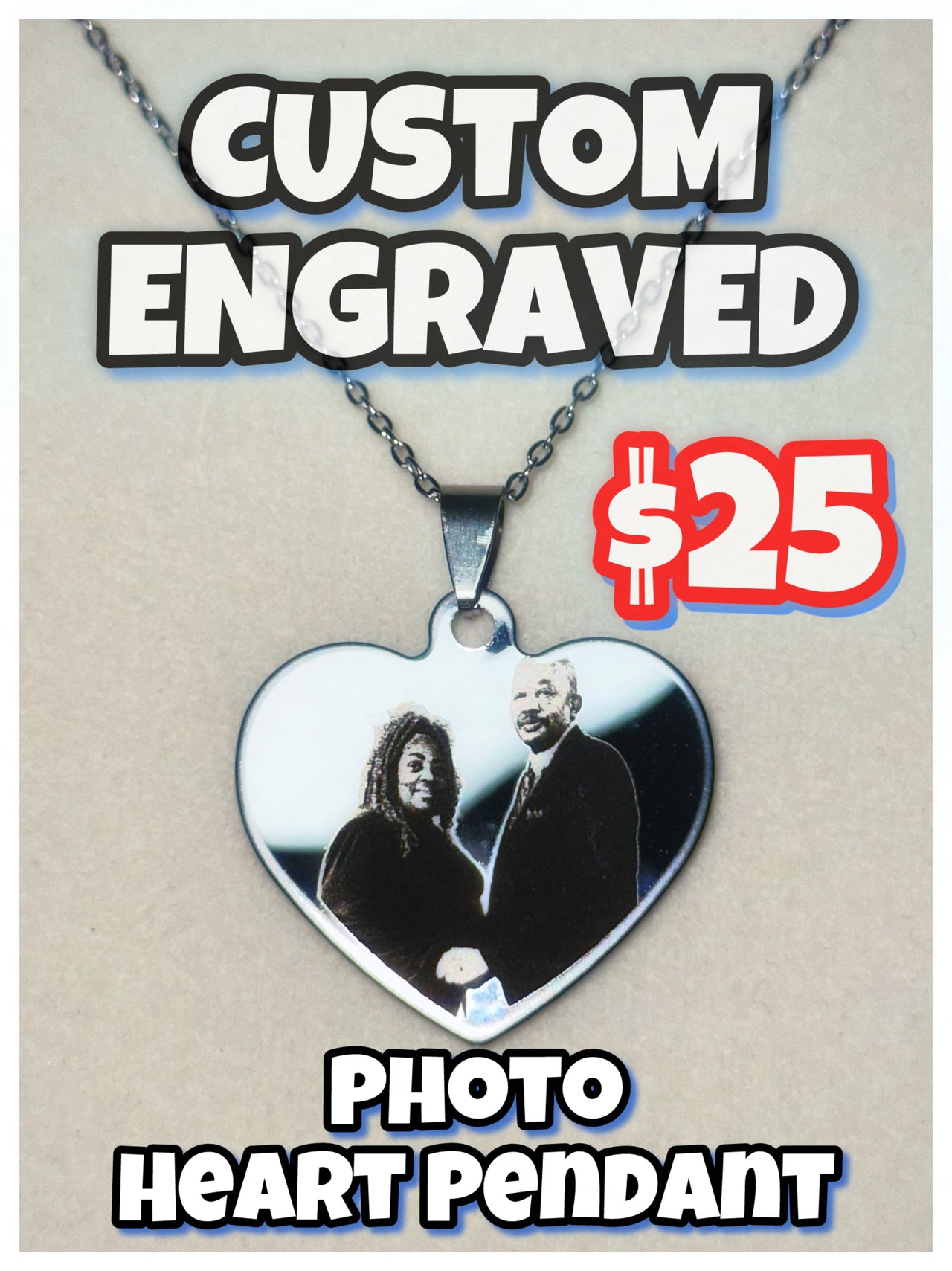 Custom Engraved Photo Heart Pendant