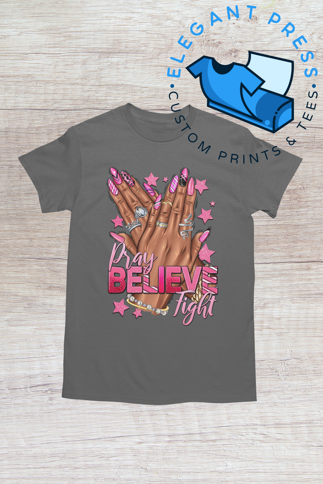 Pray Believe Fight (Breast Cancer Awareness) Tee