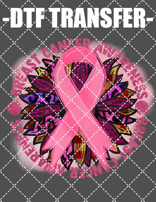 Ribbon & Flower (Breast Cancer) - DTF Transfer (Ready To Press)