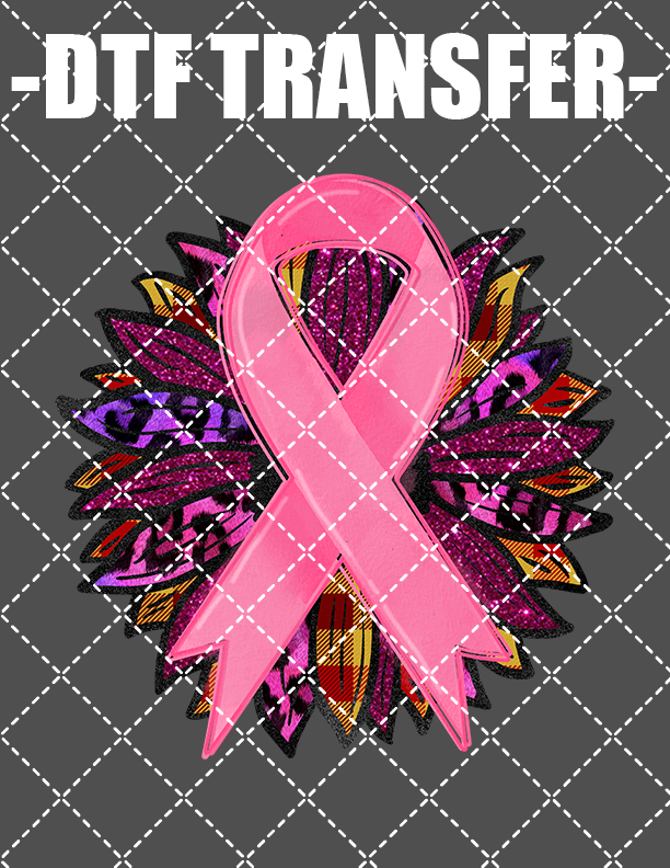 Ribbon & Flower v2 (Breast Cancer) - DTF Transfer (Ready To Press)