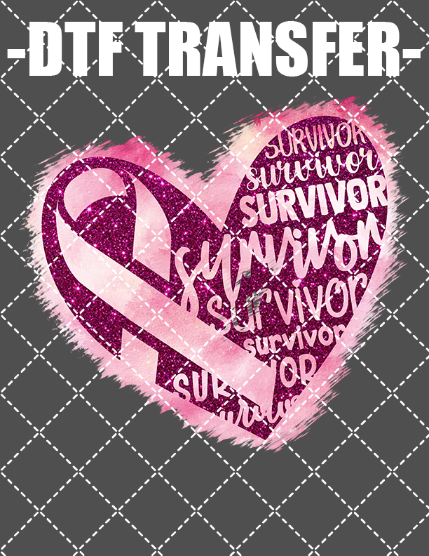 Survivor Heart (Breast Cancer) - DTF Transfer (Ready To Press)