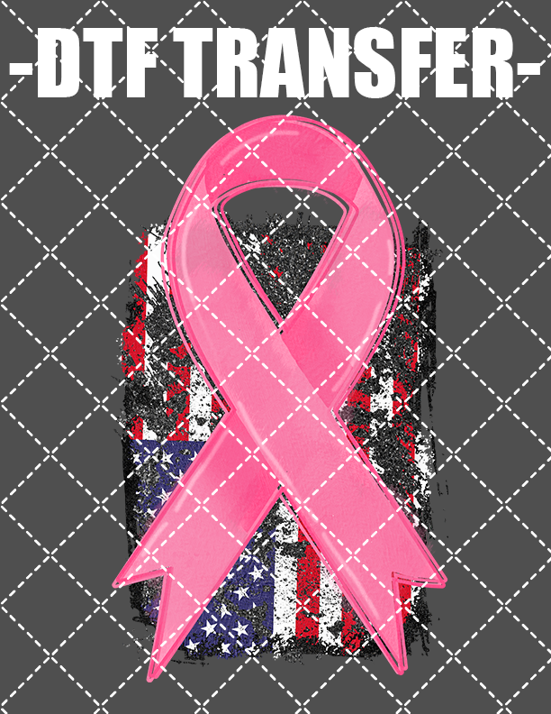 Ribbon & Flag (Breast Cancer) - DTF Transfer (Ready To Press)