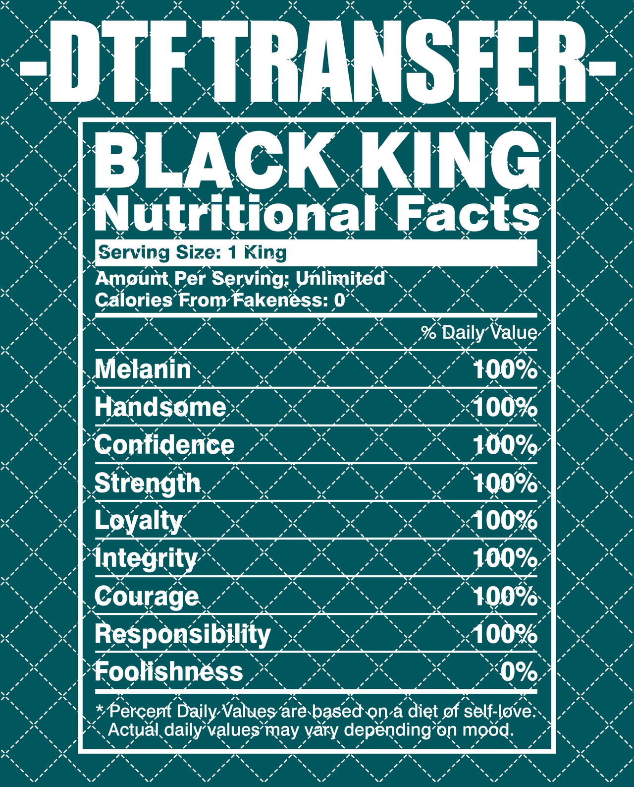 Black King Nutrional Value - DTF Transfer (Ready To Press)
