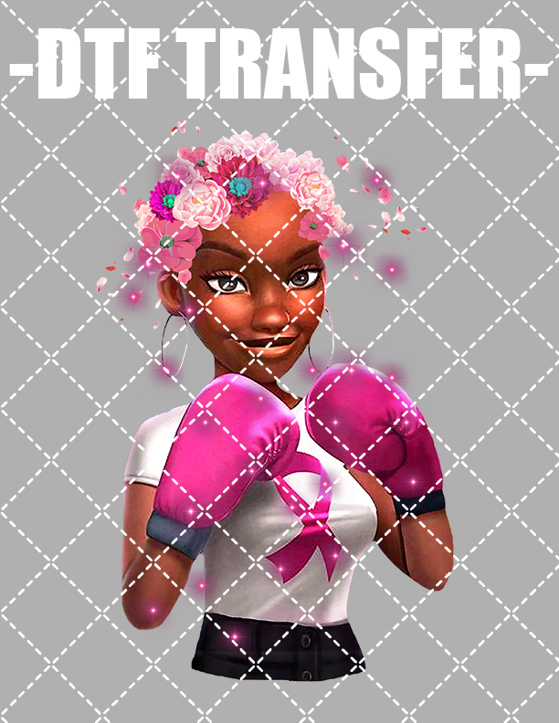 Fighting Boxer (Breast Cancer) - DTF Transfer (Ready To Press)