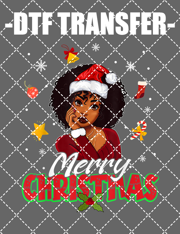Merry Christmas Afro Girl - DTF Transfer (Ready To Press)