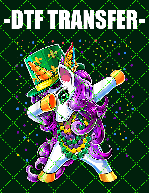 Mardi Gras Unicorn - DTF Transfer (Ready To Press)