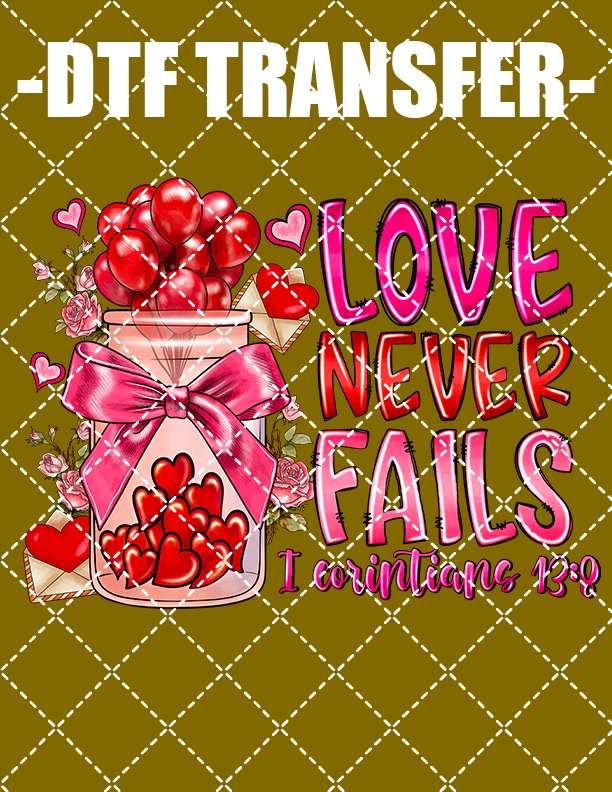 Love Never Fails - DTF Transfer (Ready To Press)