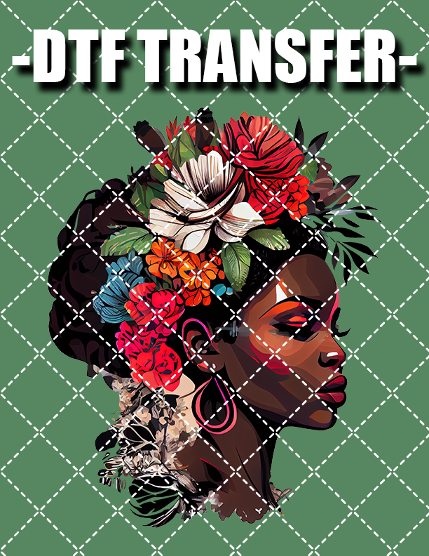 Black Flower Lady 2 - DTF Transfer (Ready To Press)